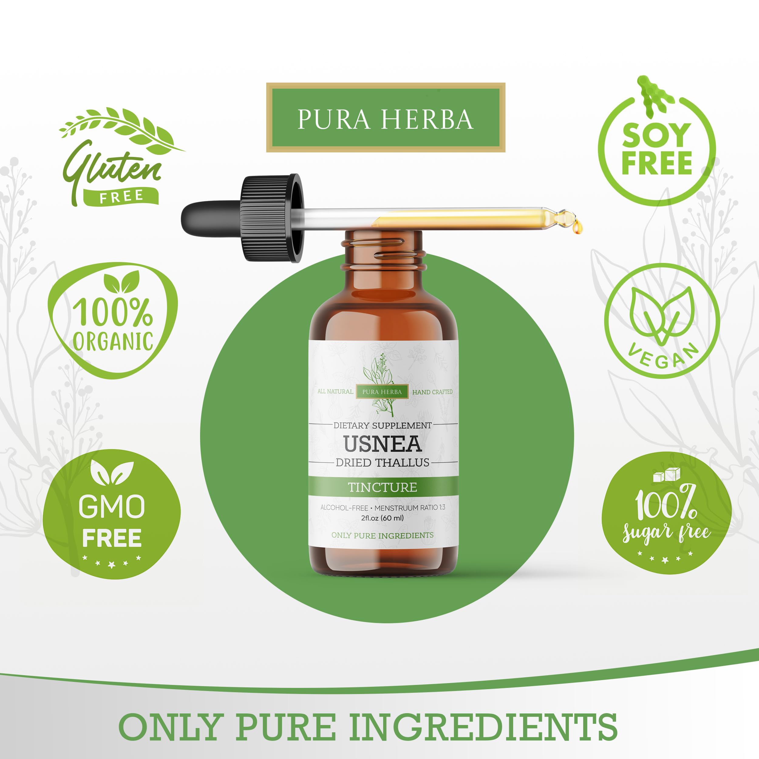 Pura Herba Usnea Tincture label close-up