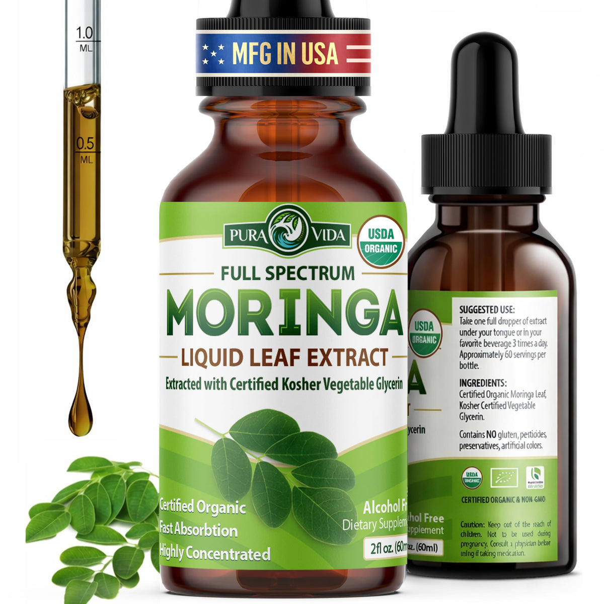 PURA VIDA MORINGA Moringa Extract Liquid bottle front view