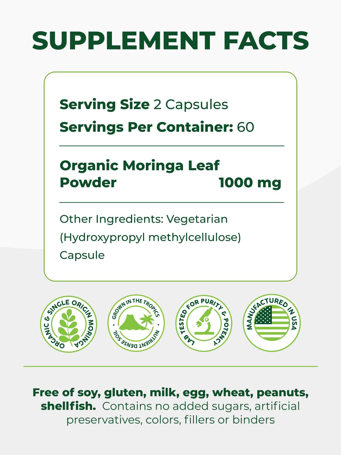 Pura Vida Moringa Organic Moringa Capsules packaging