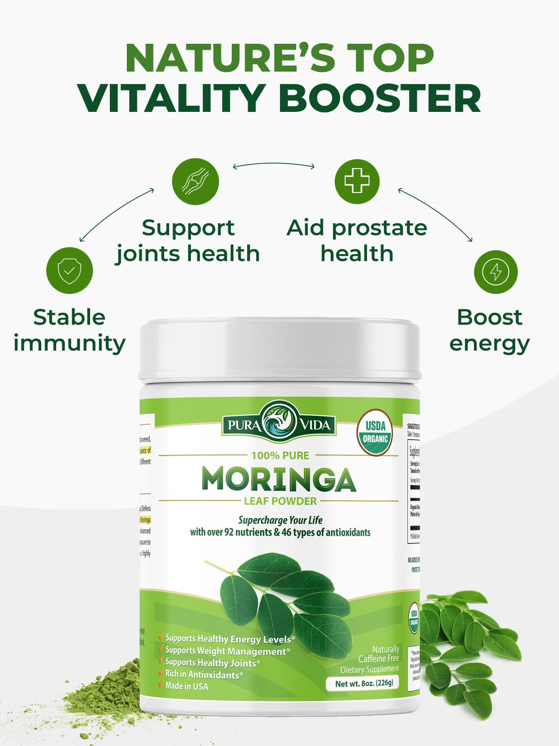 PURA VIDA MORINGA Organic Moringa Leaf Powder tea preparation
