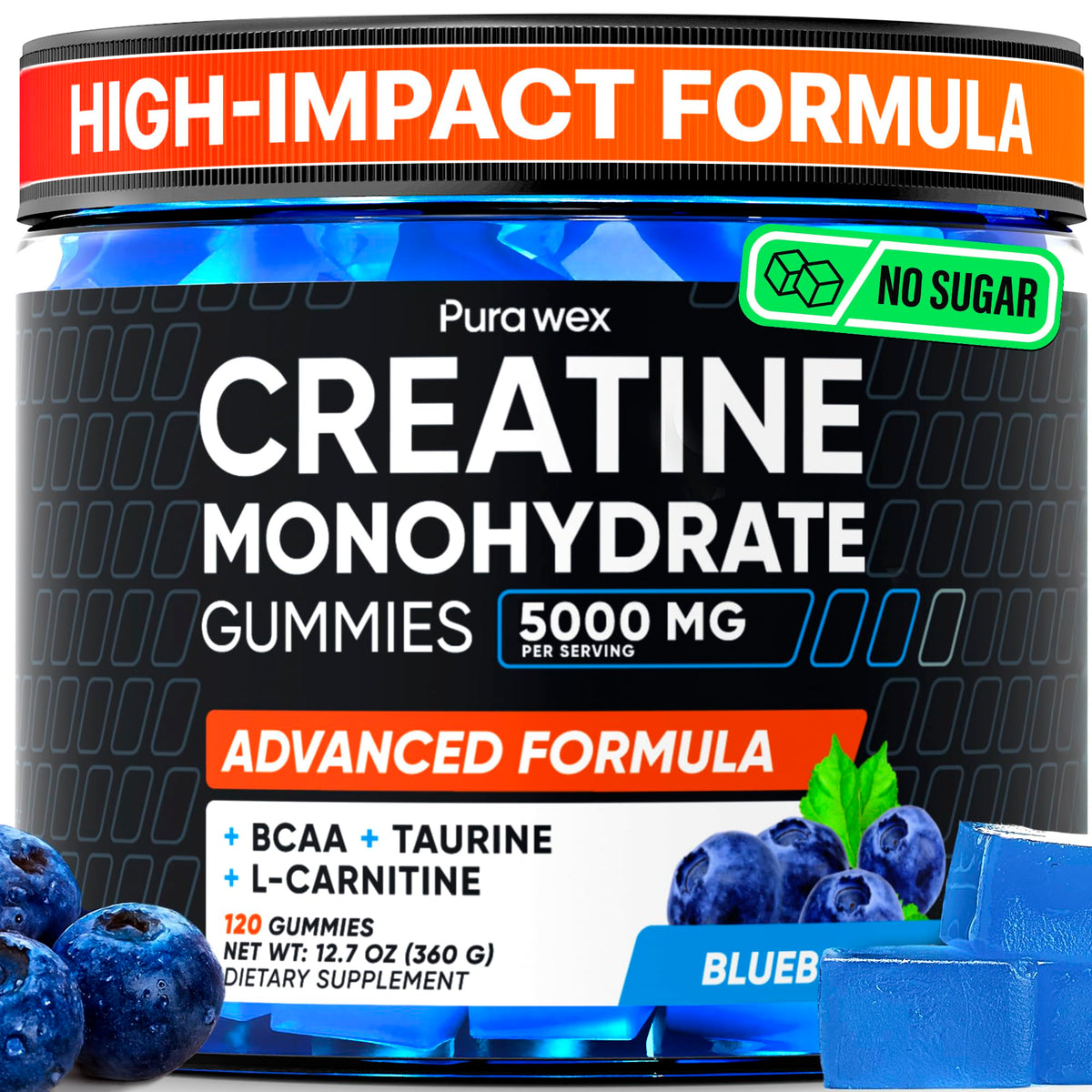 PURA WEX NUTRITION Creatine Gummies 5000mg Complex front view