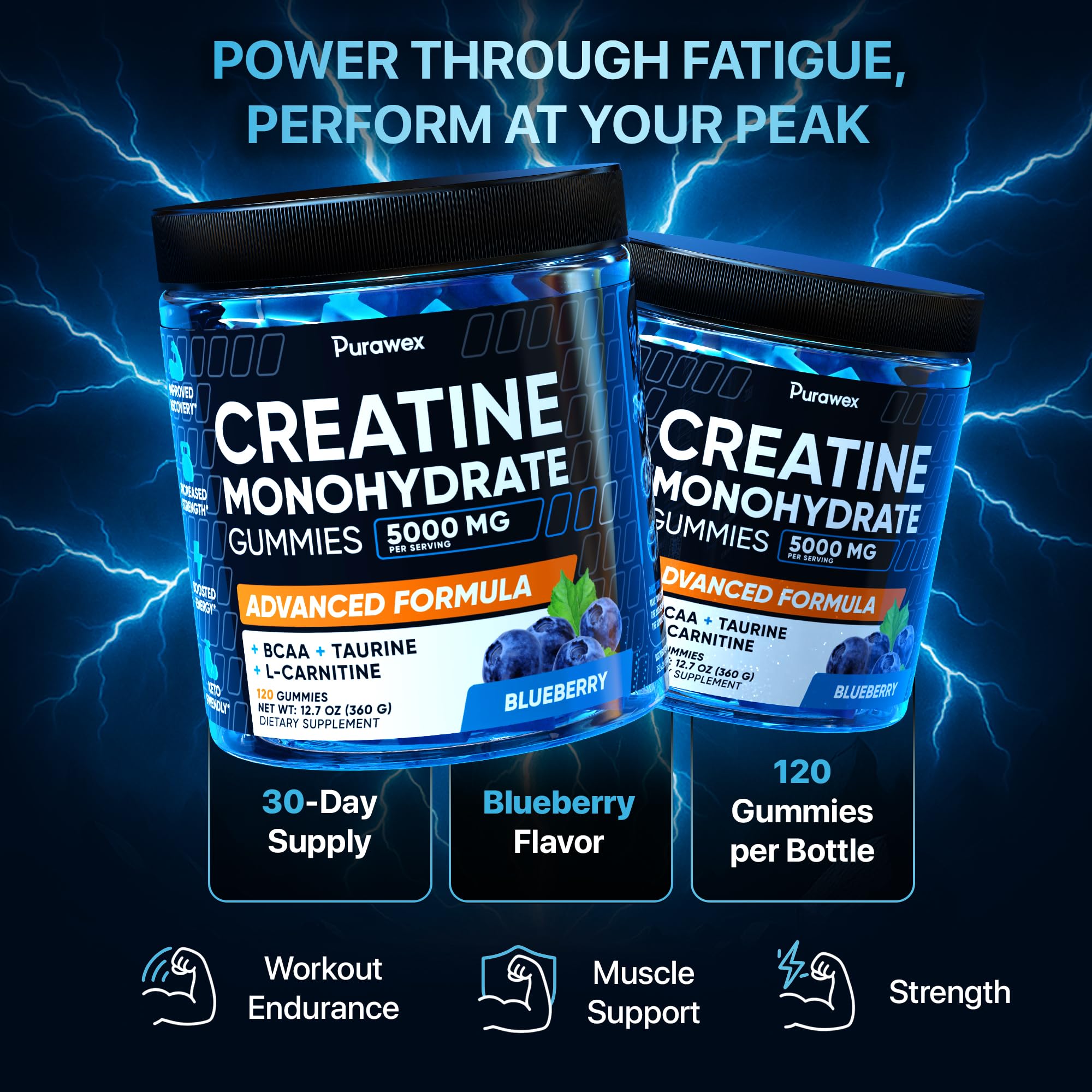 PURA WEX NUTRITION Creatine Gummies on a gym bench