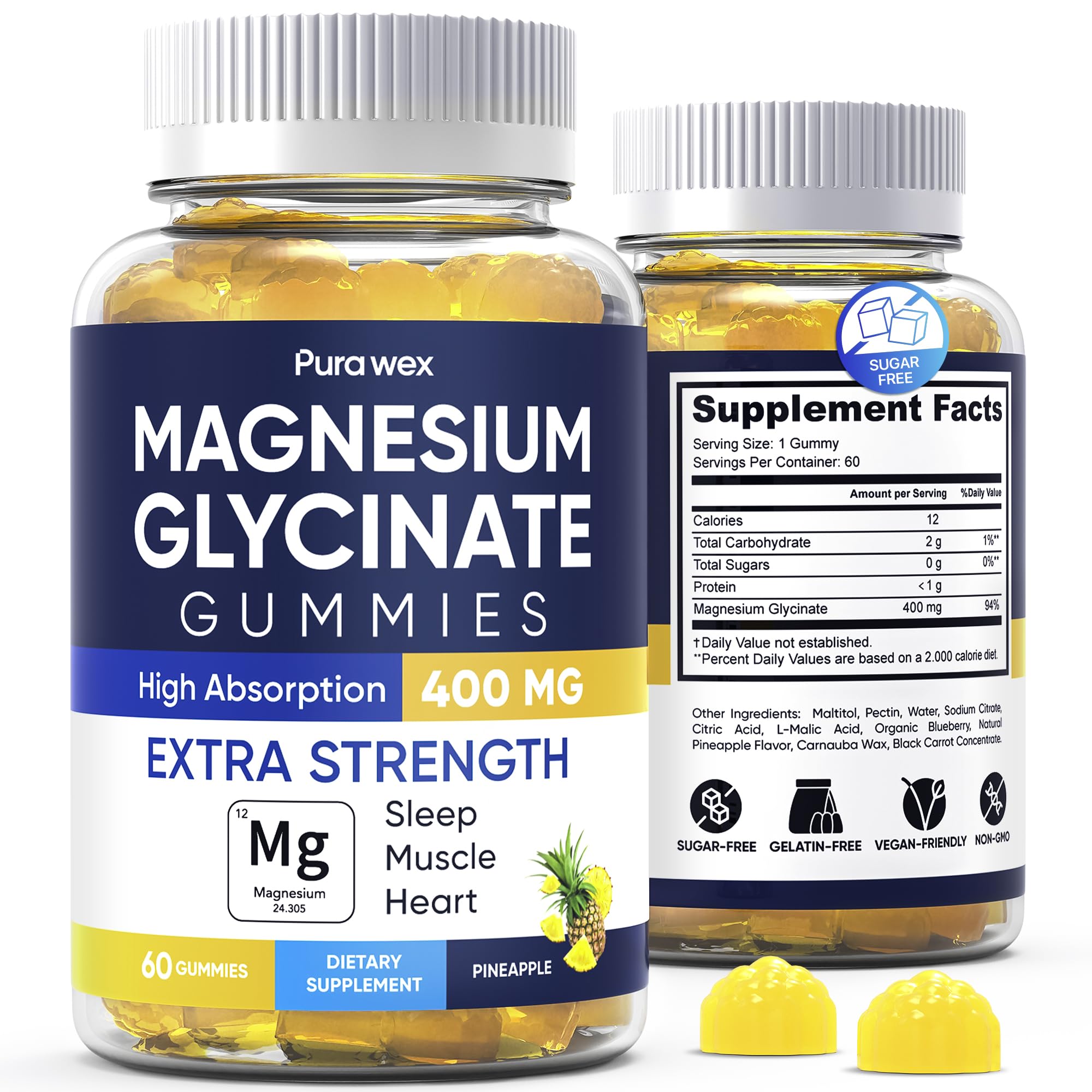 PURA WEX NUTRITION Magnesium Gummies 400mg front view