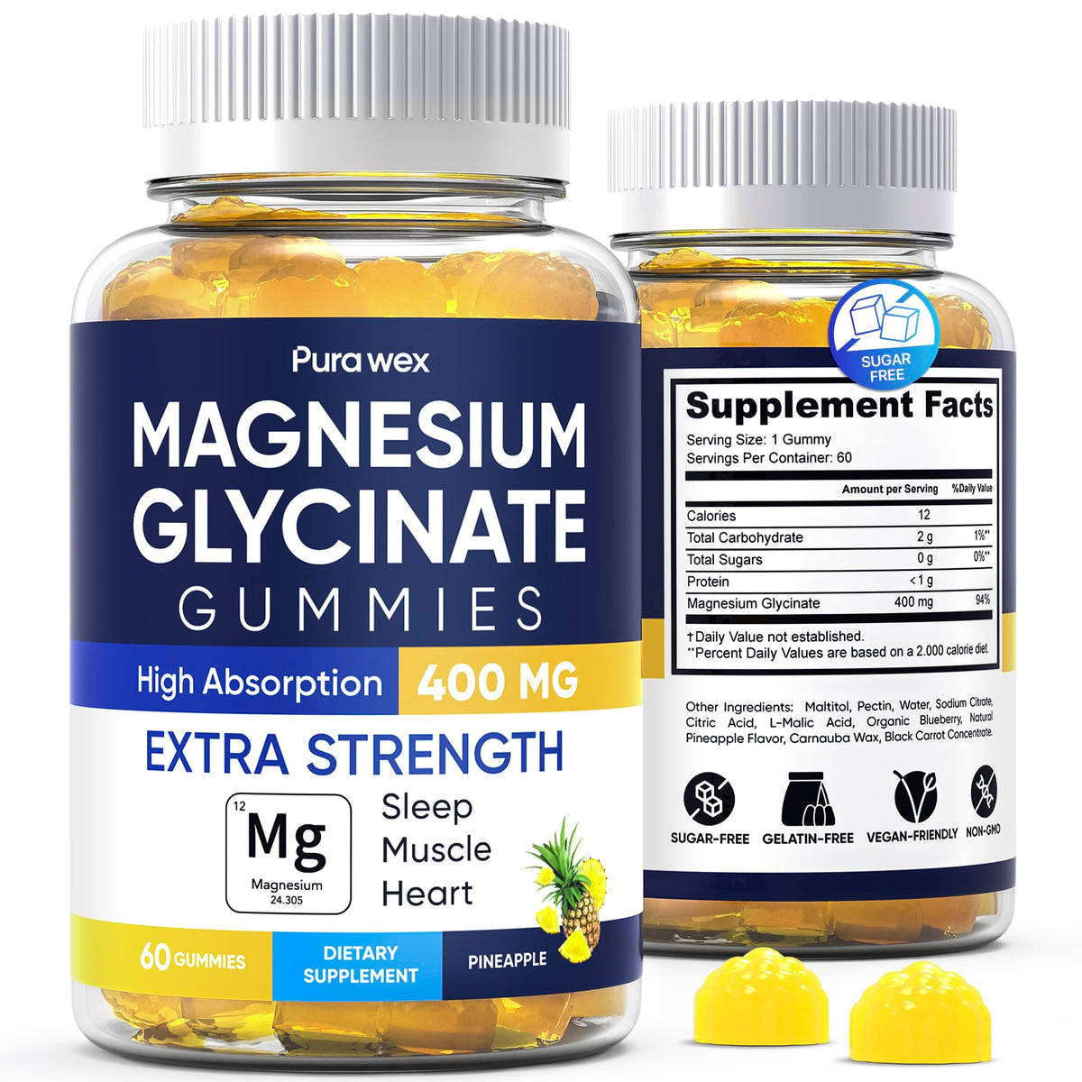 PURA WEX NUTRITION Magnesium Gummies 400mg front view