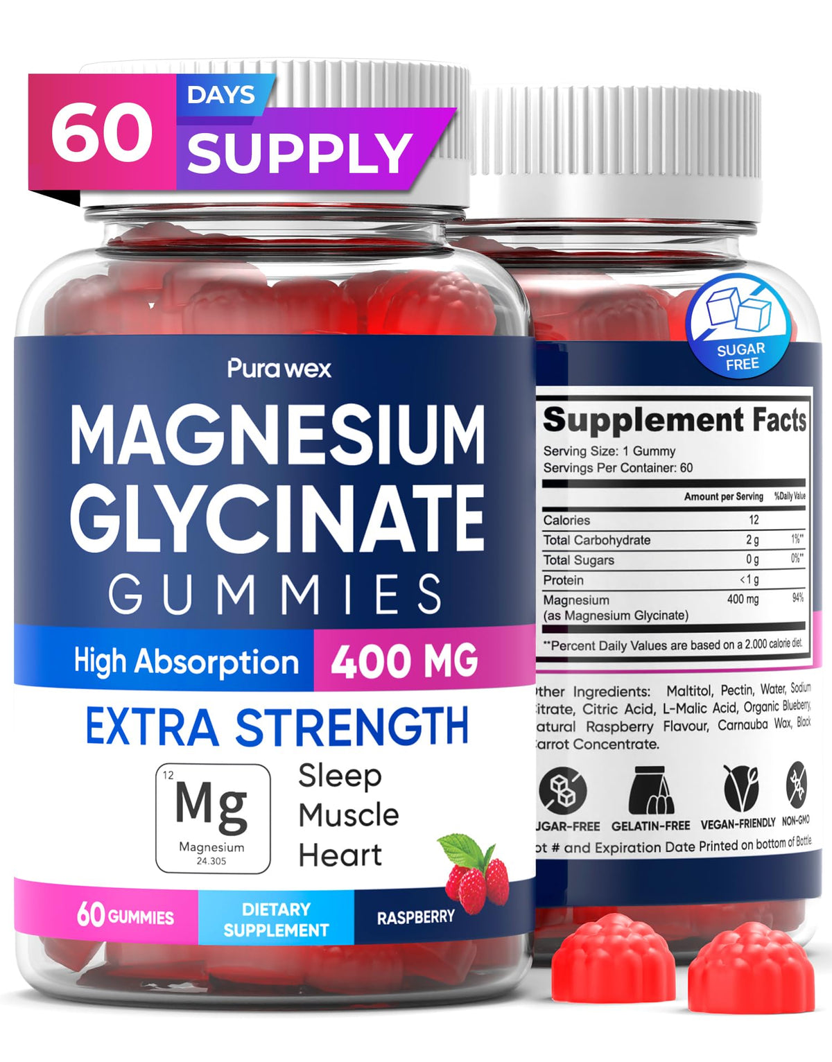 PURA WEX NUTRITION Magnesium Gummies front view with packaging