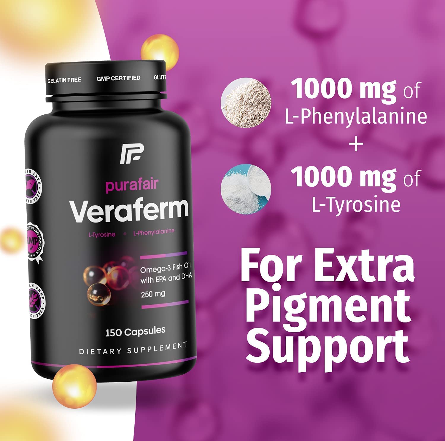 purafair Skin Pigmentation Supplement 60 Tablets side view