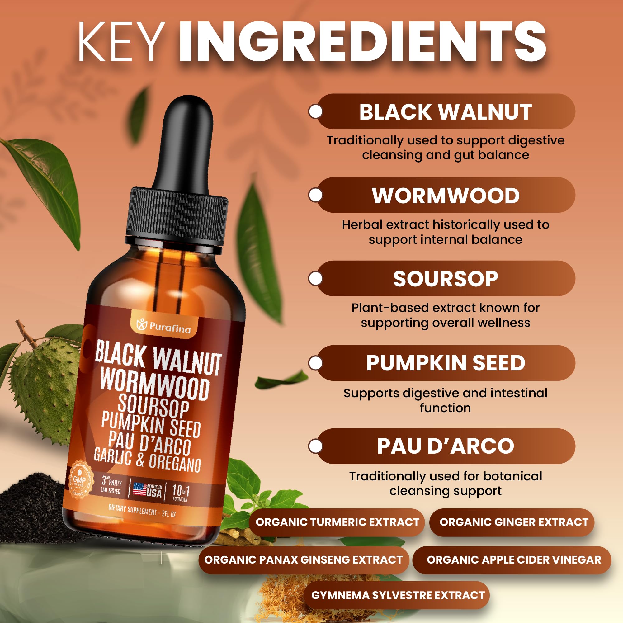 Purafina Wormwood Black Walnut Clove Liquid Drops packaging