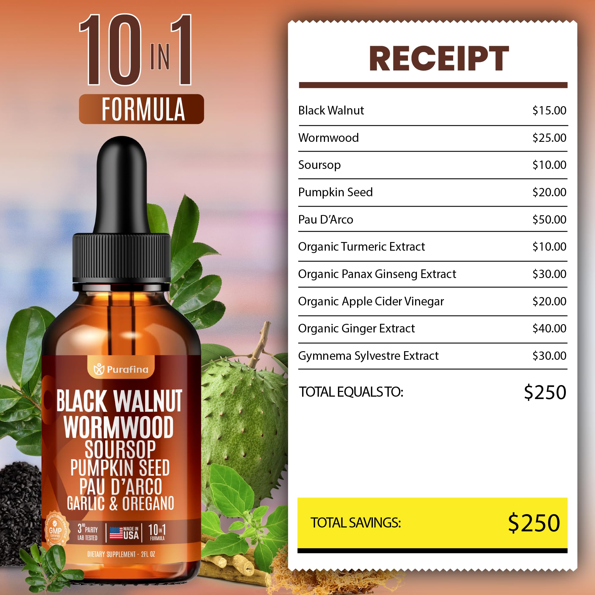 Purafina Wormwood Black Walnut Clove Liquid Drops side view