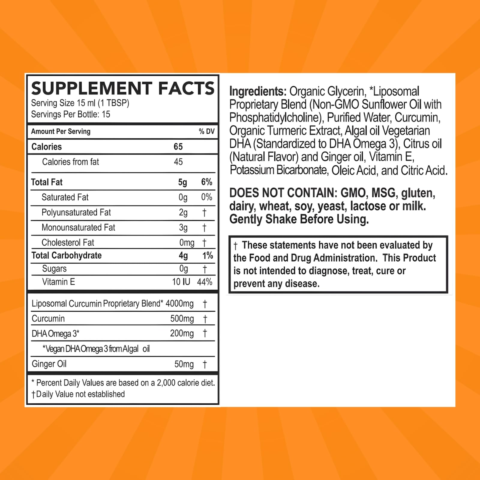 PURALITY HEALTH Curcumin Gold Liquid Supplement bottle side view