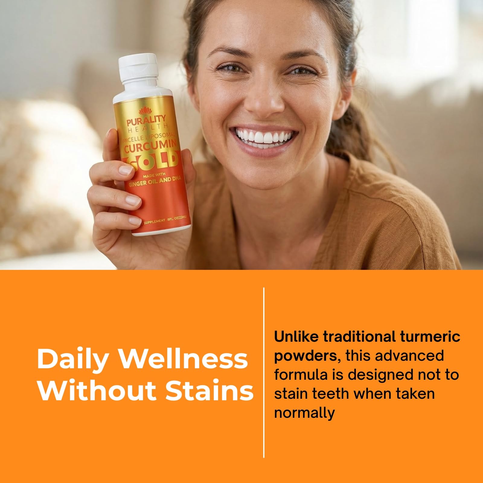 PURALITY HEALTH Curcumin Gold Liquid Supplement on a kitchen counter