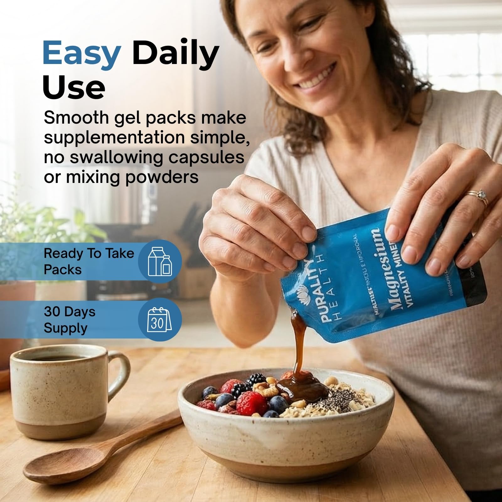 PURALITY HEALTH Magnesium Bisglycinate pouches on a table