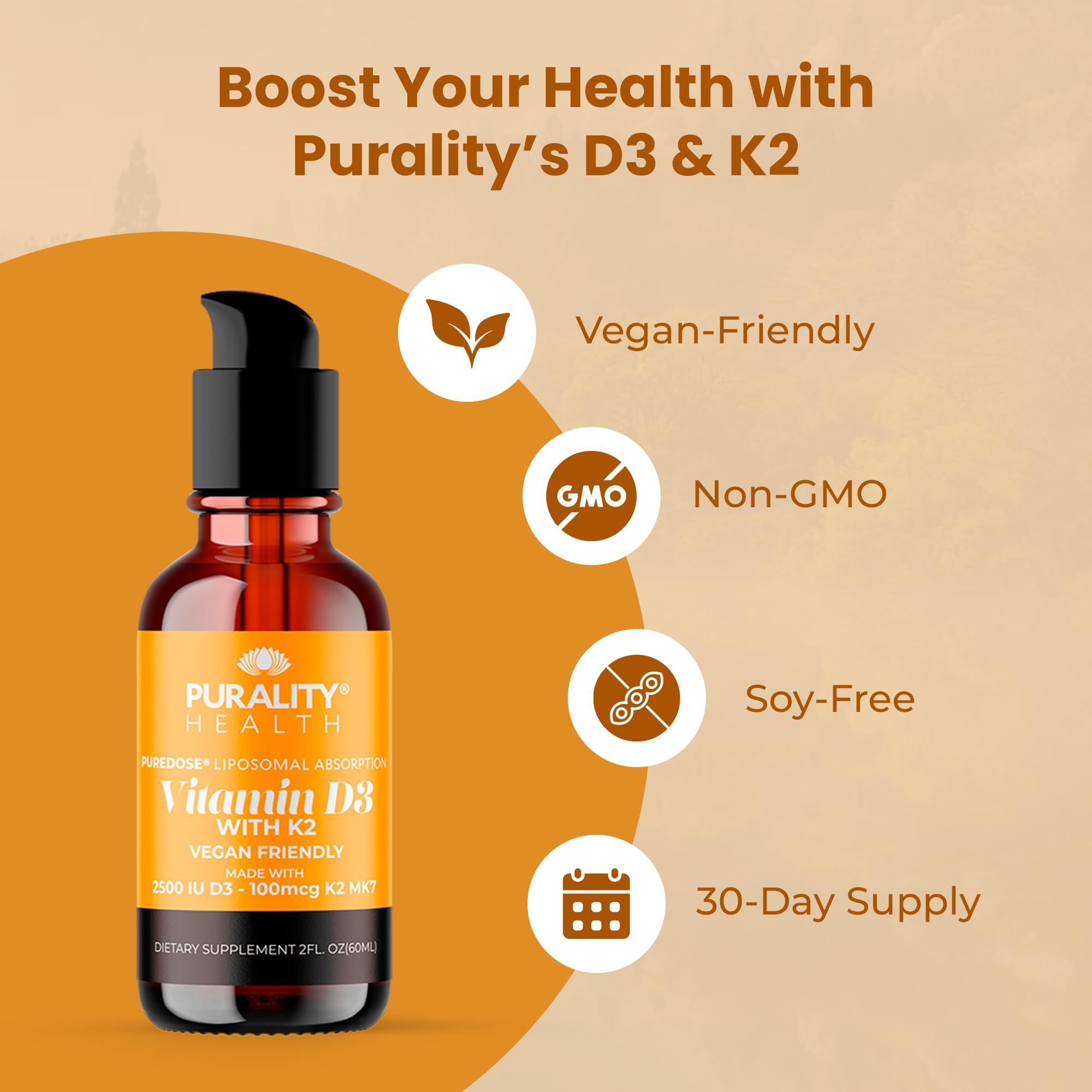 PURALITY HEALTH Vitamin D3 & K2 liquid supplement pump dispenser