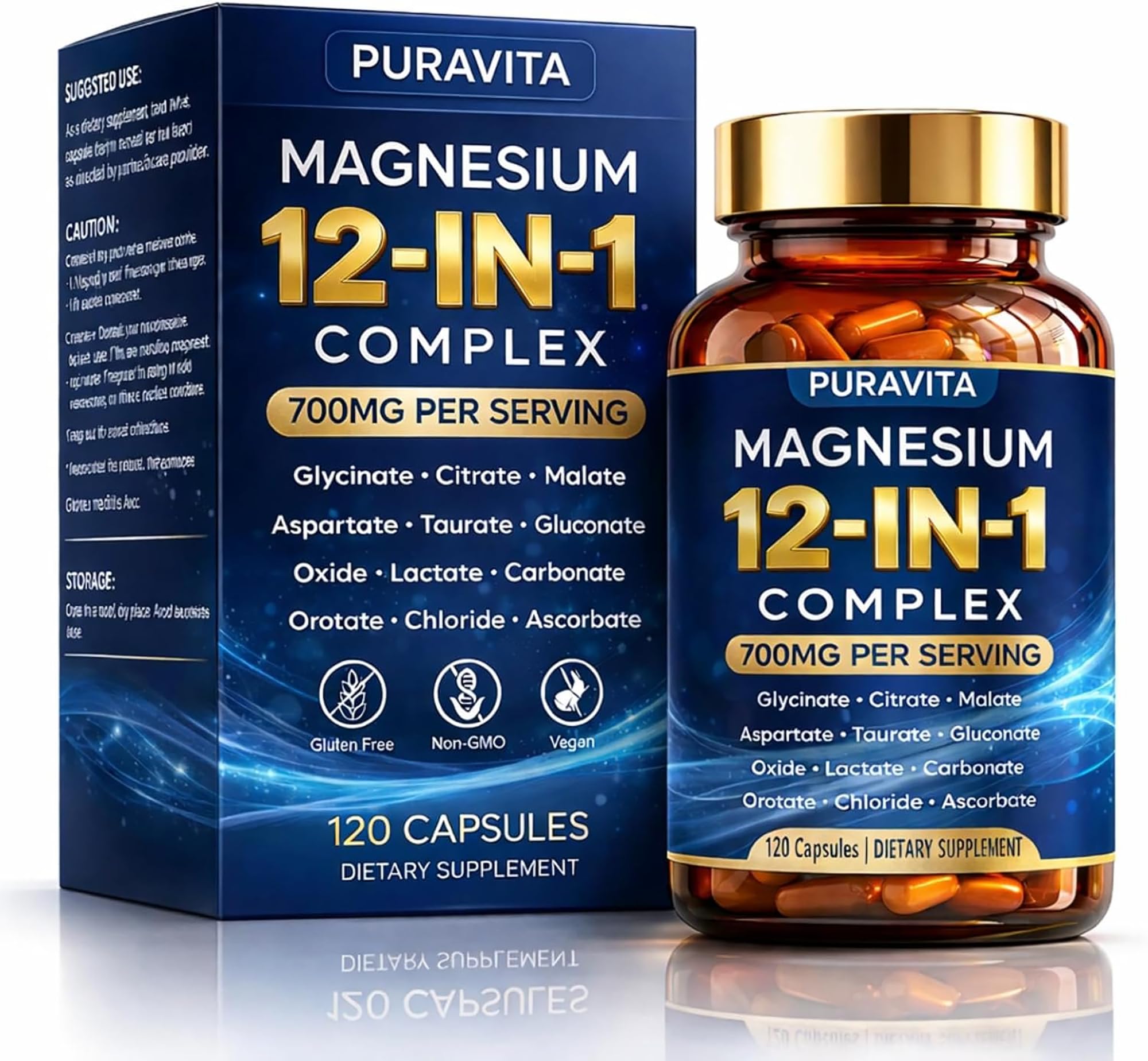 PURAVITA 12-In-1 Magnesium Blend 700mg front view of bottle