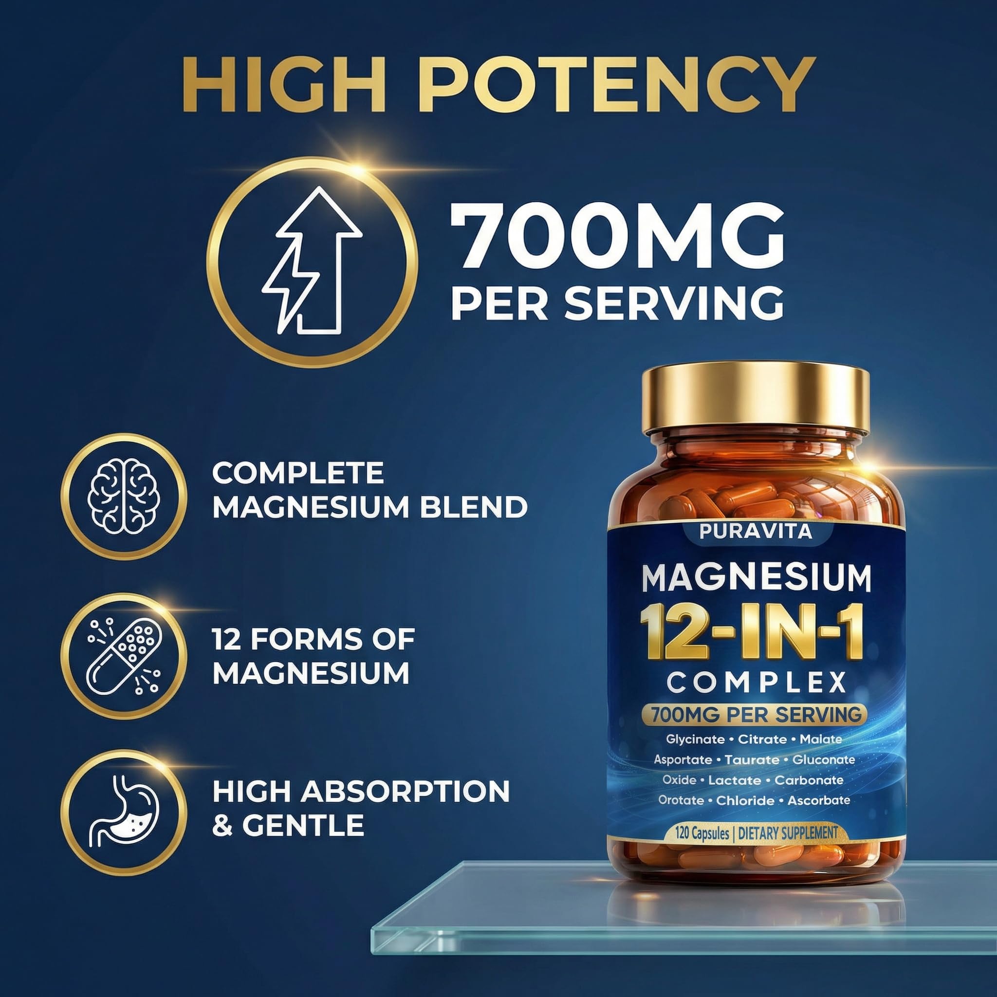 PURAVITA Magnesium Blend 700mg capsules close-up