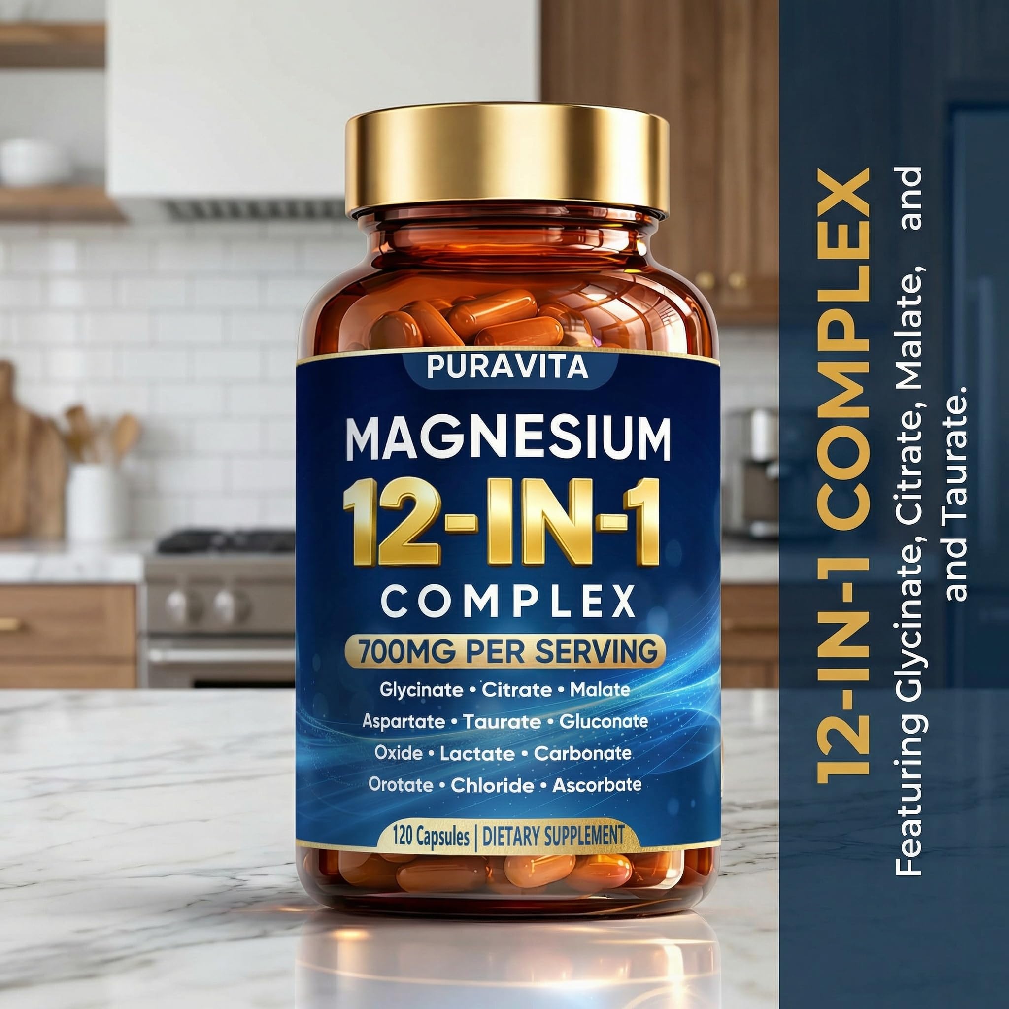 PURAVITA Magnesium Blend 700mg capsules in hand