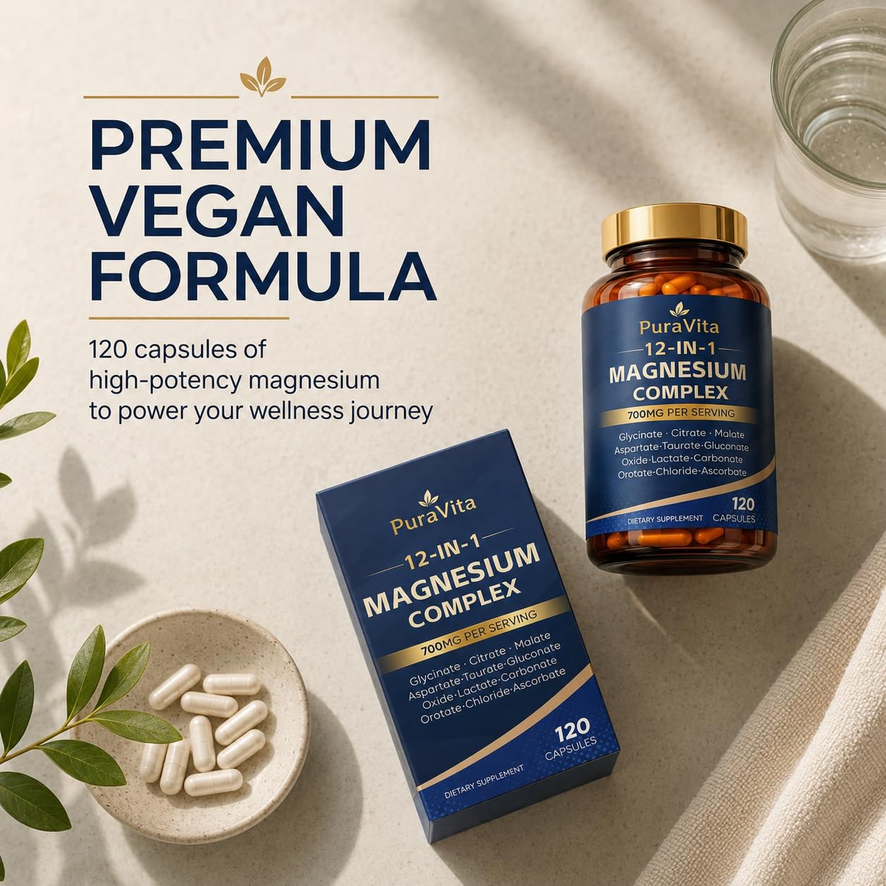 PURAVITA Magnesium Complex 12-Form bottle with a plant background