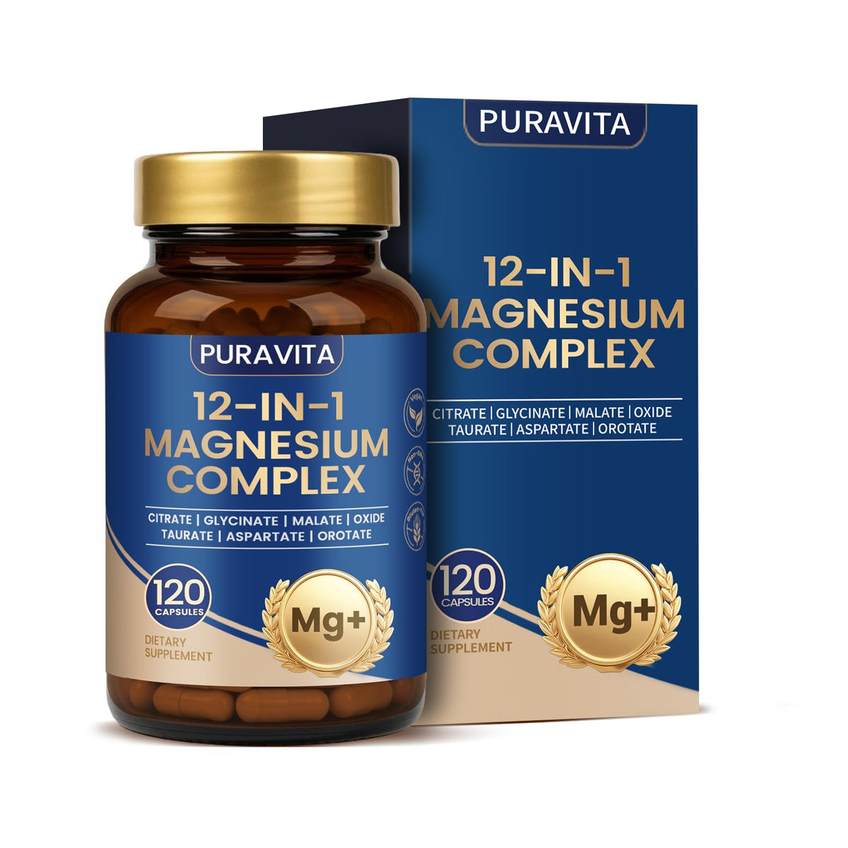 PURAVITA Magnesium Complex 12 in 1 700mg vegan capsules front view