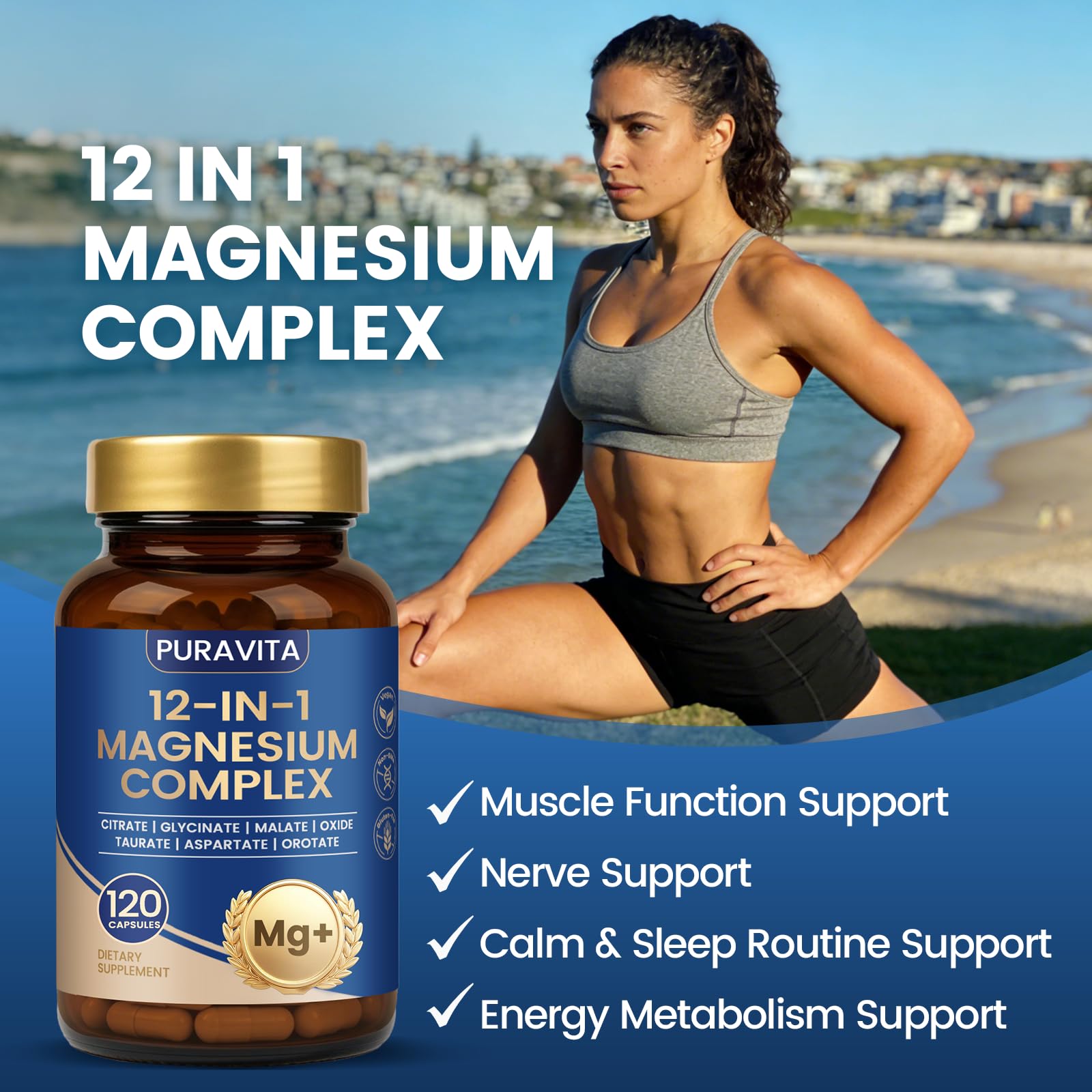 PURAVITA Magnesium Complex 12 in 1 bottle with 120 capsules
