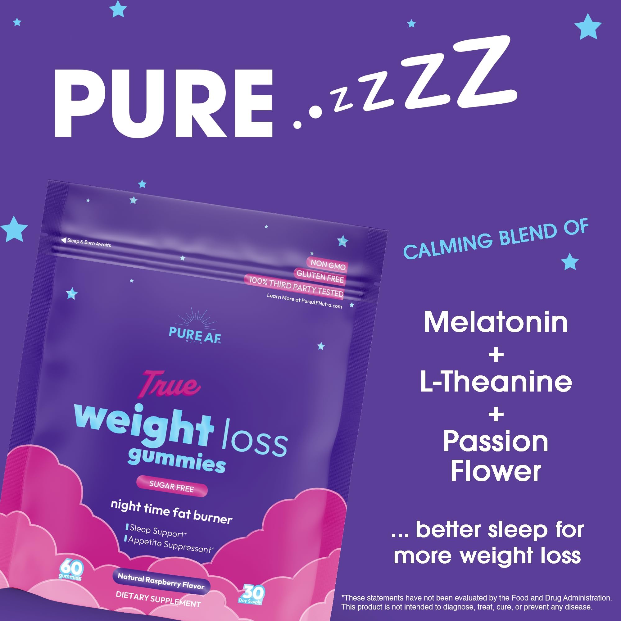 Pure AF Nutra Night Time Fat Burner Gummies nutritional information