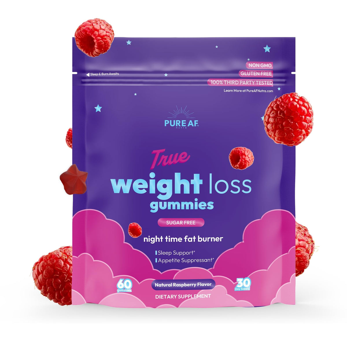 Pure AF Nutra Night Time Fat Burner Gummies package front view