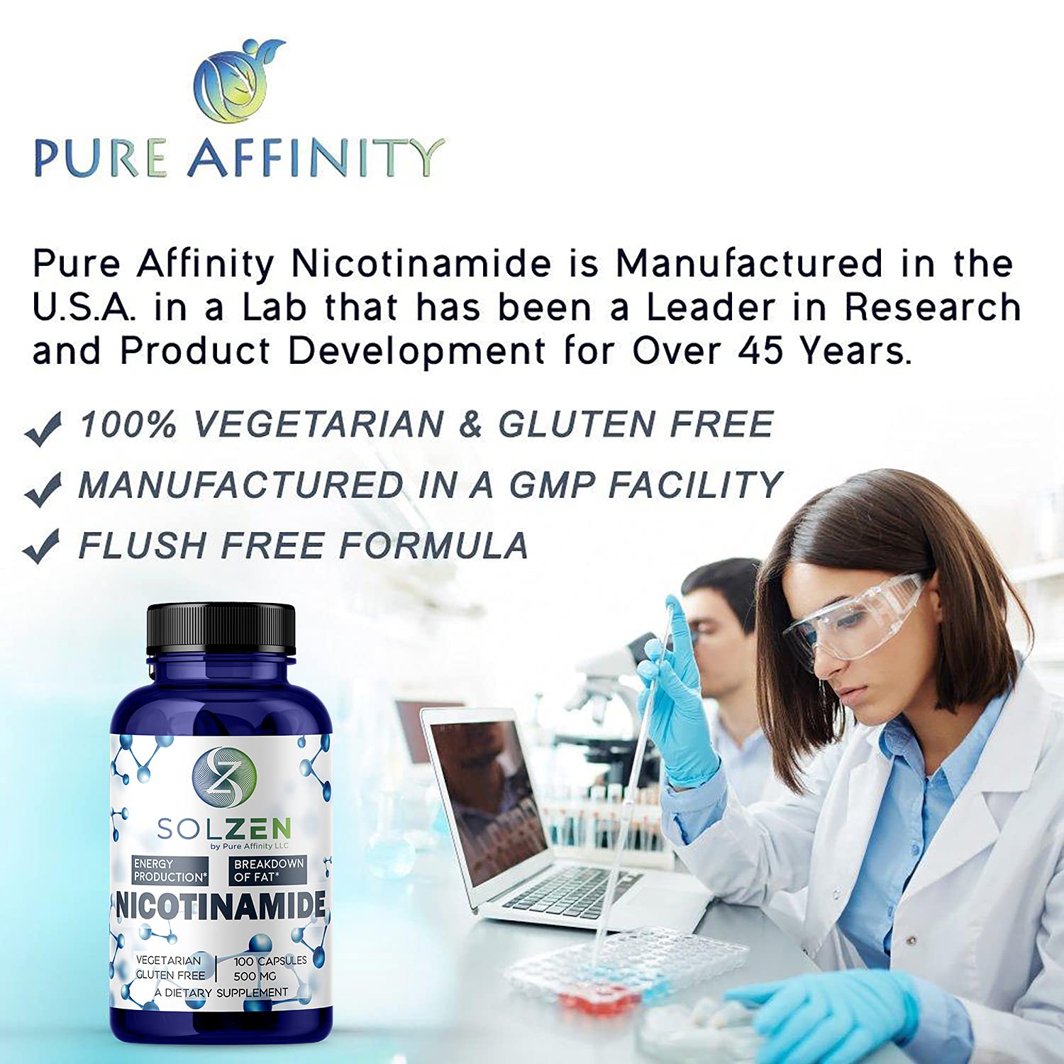 Pure Affinity Nicotinamide 500mg capsule bottle side view