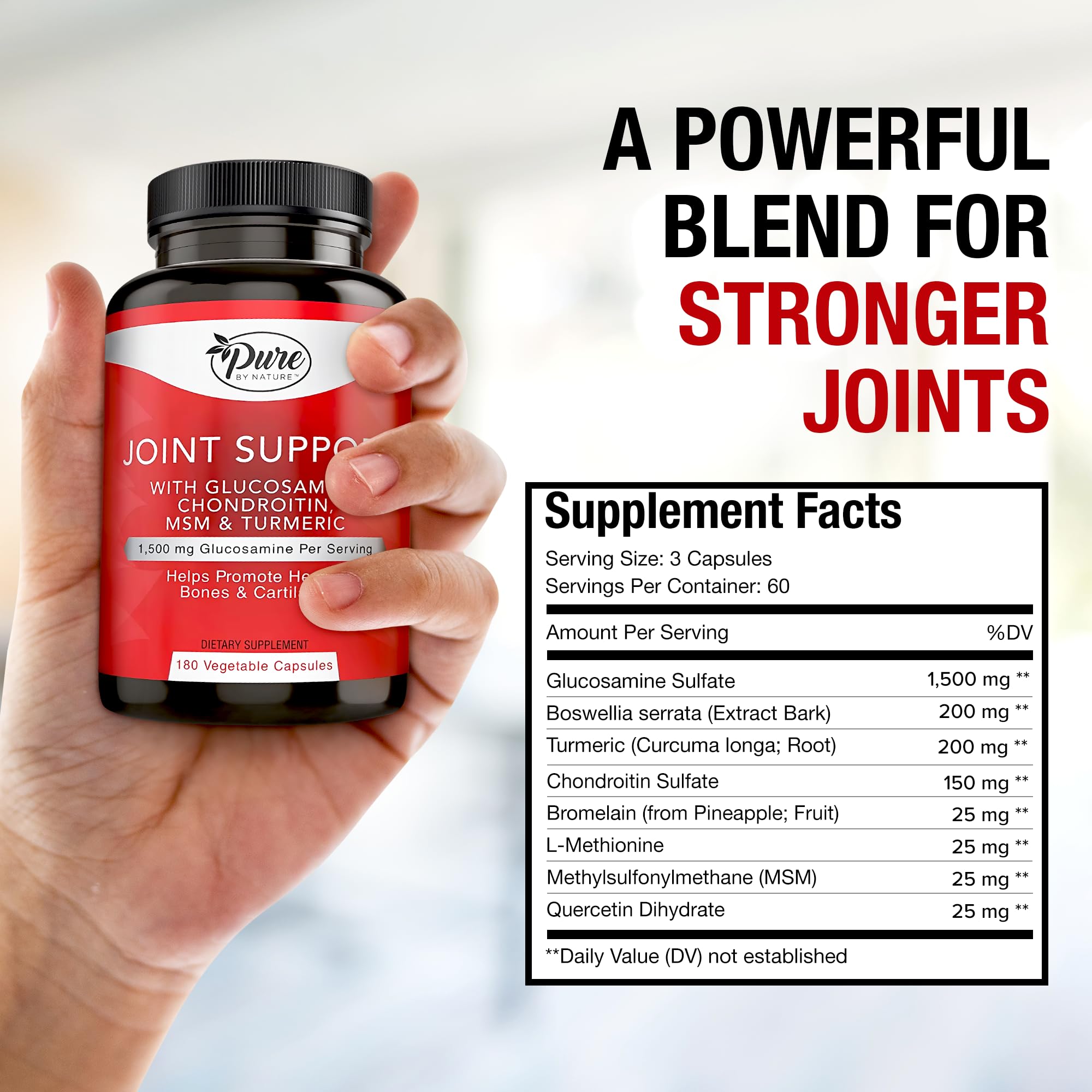 Pure By Nature Chondroitin Supplement bottle with capsules on a wooden surface