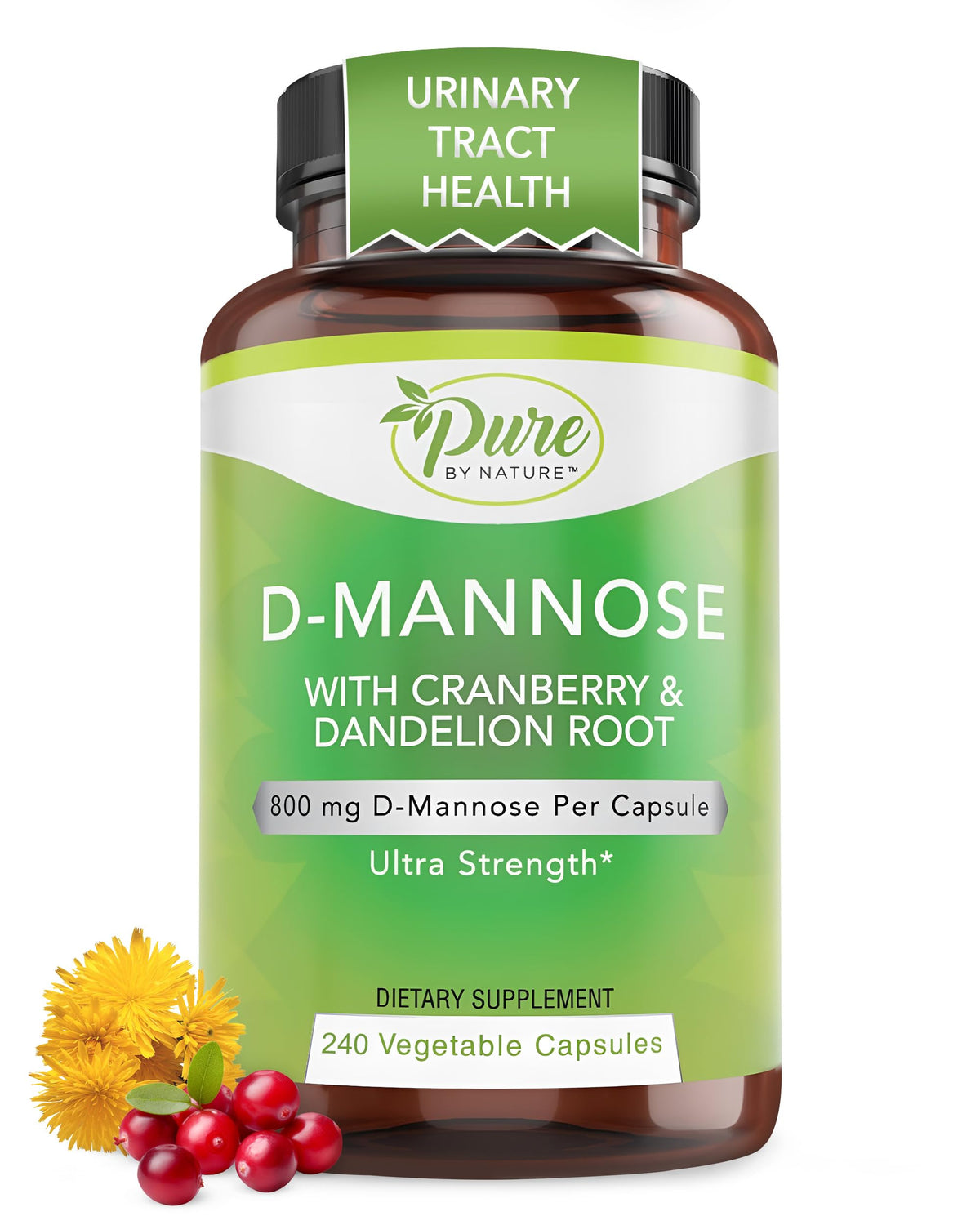 Pure By Nature Cranberry D-Mannose Capsules bottle front view