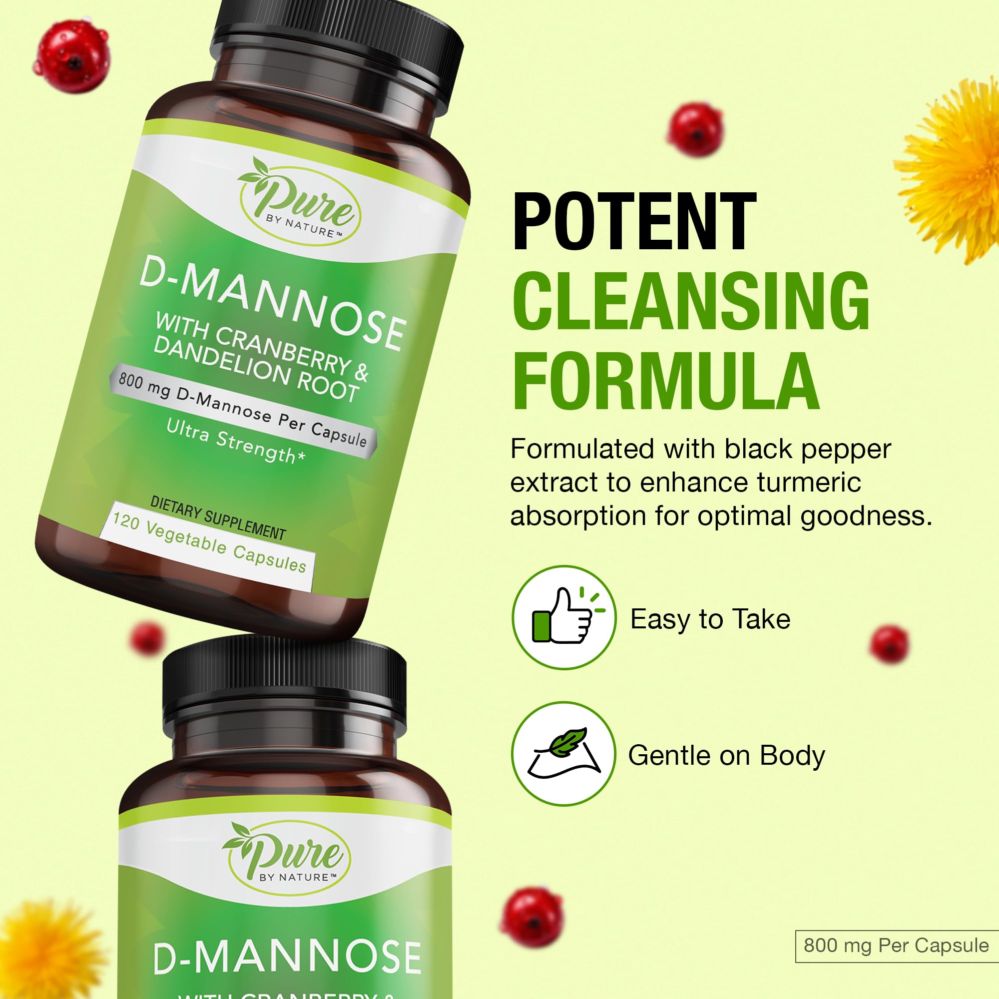 Pure By Nature Cranberry D-Mannose Capsules bottle with label