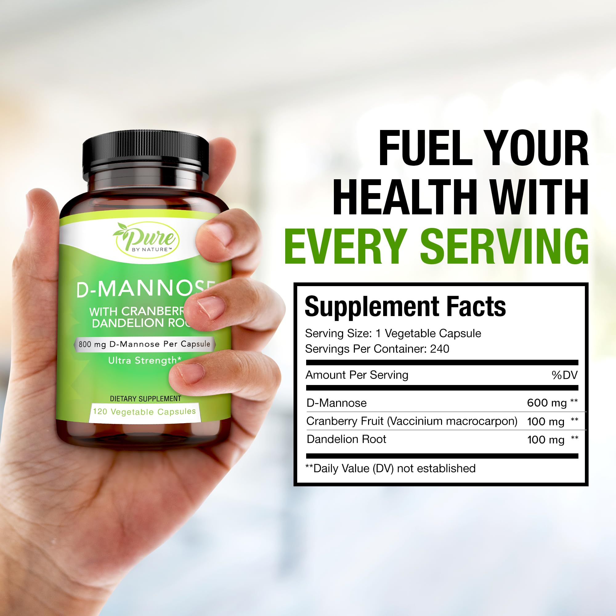 Pure By Nature Cranberry D-Mannose Capsules with measuring spoon