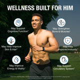 Pure By Nature Multivitamins for Men displayed with organic fruits
