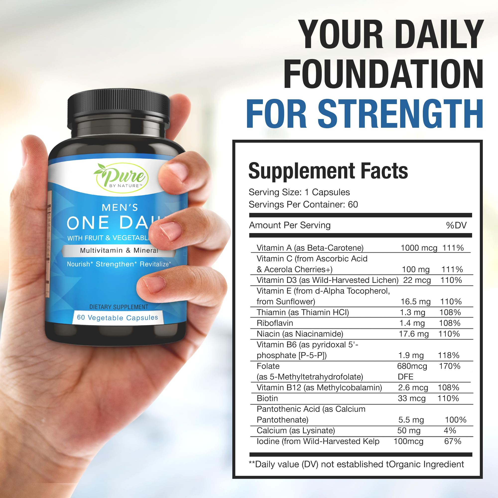 Pure By Nature Multivitamins for Men on a wooden table