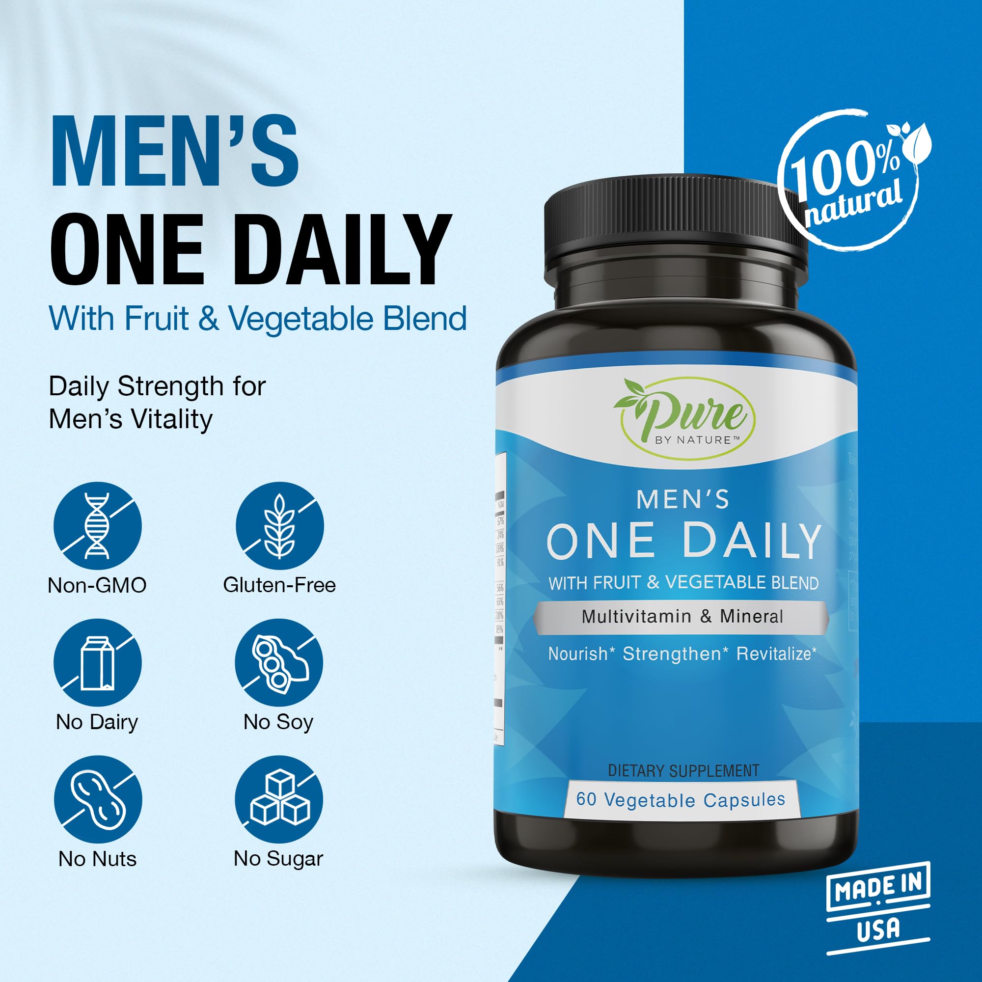 Pure By Nature Multivitamins for Men side view showing capsule
