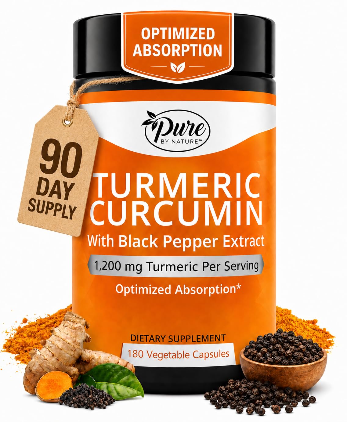 Pure By Nature Turmeric Curcumin Supplement 1200mg front view