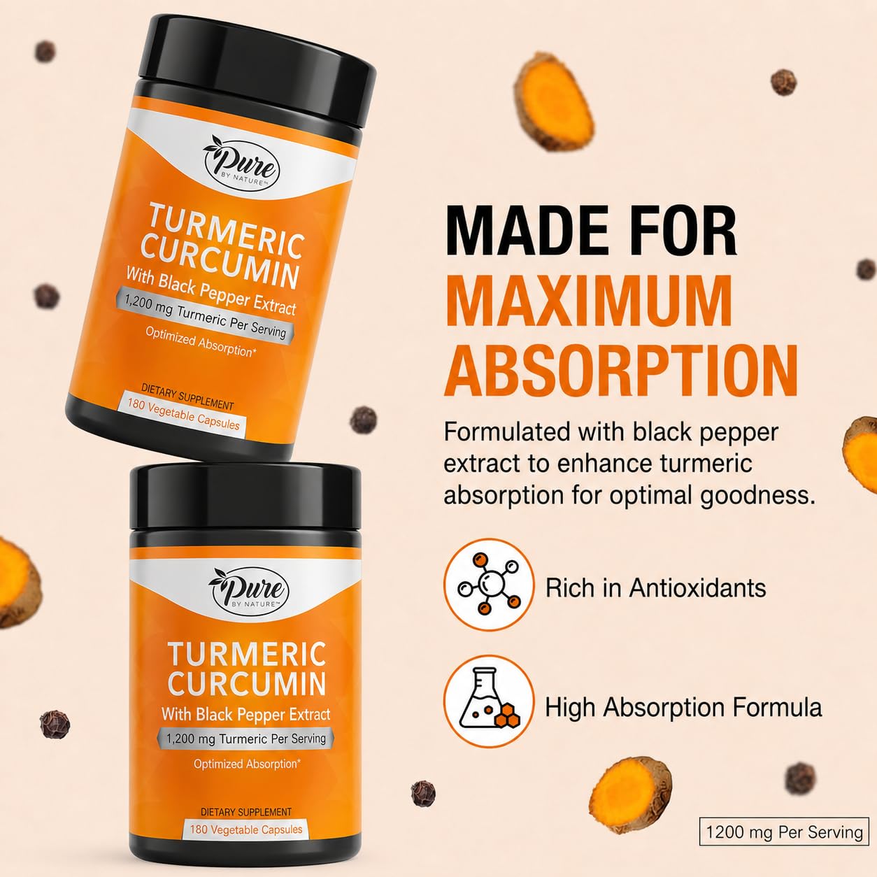 Pure By Nature Turmeric Curcumin Supplement bottle with label
