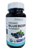 PURE CO Blueberry Extract Supplement 68g capsules in a hand
