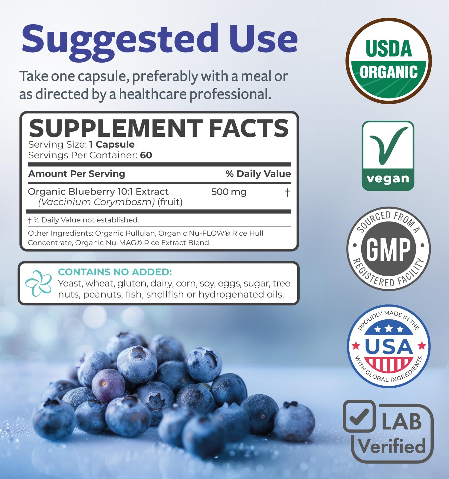 PURE CO Blueberry Extract Supplement 68g ingredients list