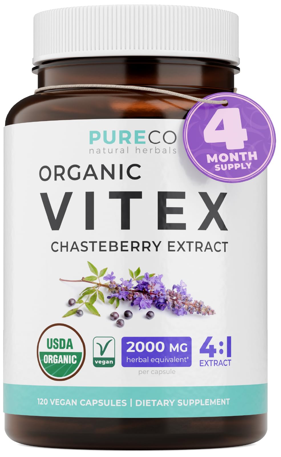 PURE CO Chasteberry Supplement 2000mg front view of packaging