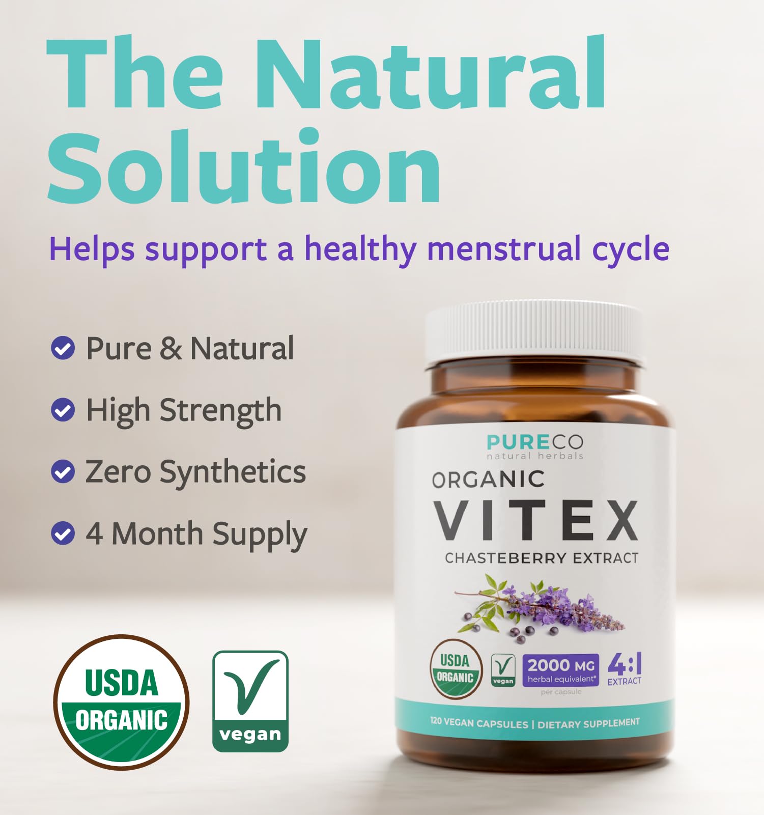 PURE CO Chasteberry Supplement 2000mg side view of bottle