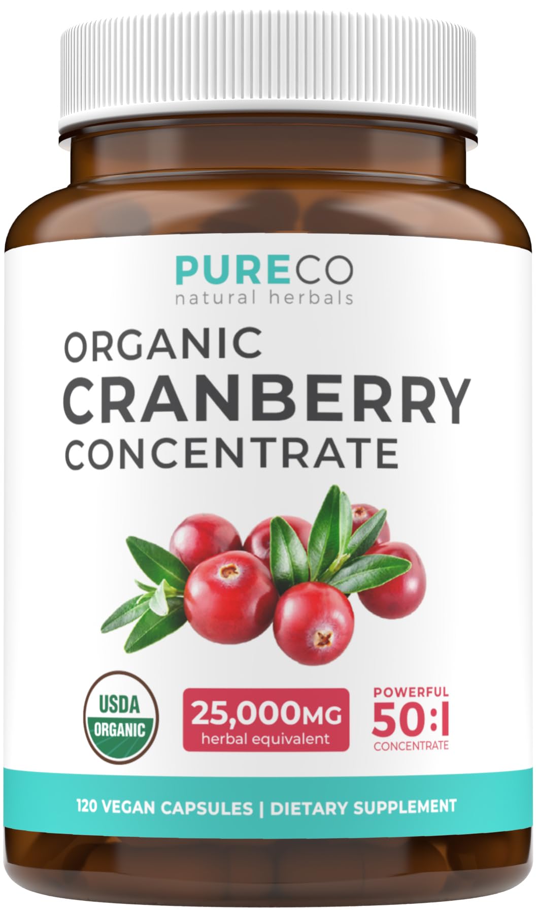 PURE CO Cranberry Extract 500mg vegan capsules front view