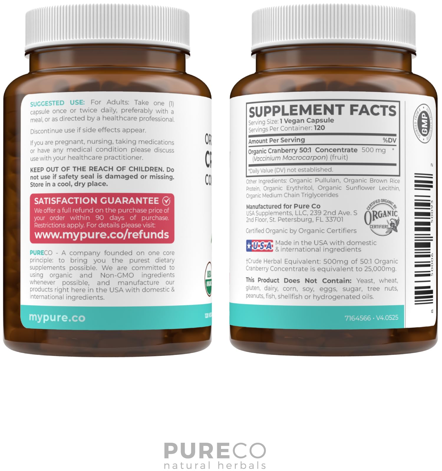 PURE CO Cranberry Extract bottle with a measuring spoon