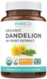 PURE CO Dandelion Root Organic Capsules 60 count front view