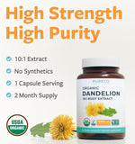 PURE CO Dandelion Root Organic Capsules bottle side view