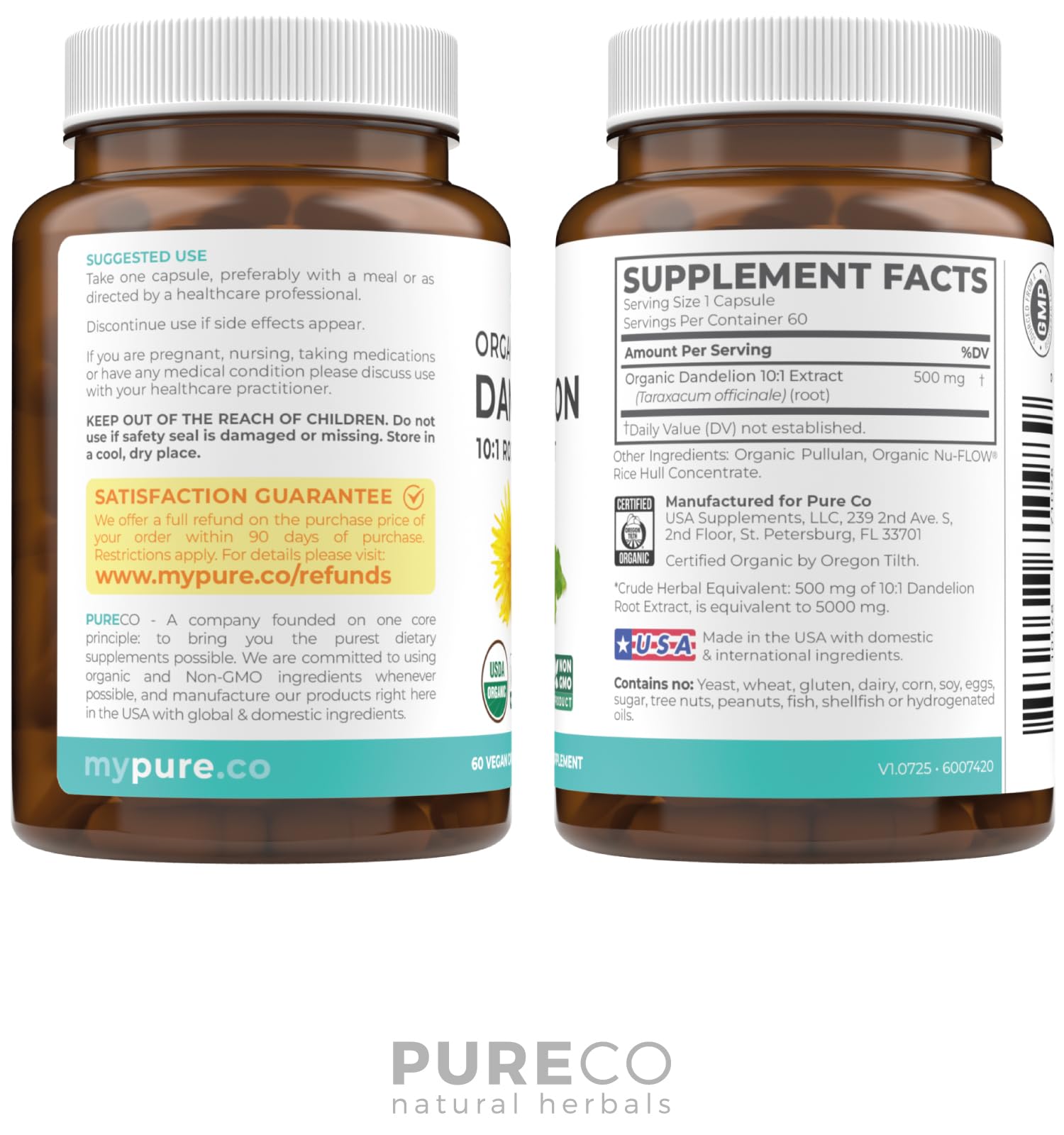 PURE CO Dandelion Root Organic Capsules in a lifestyle setting