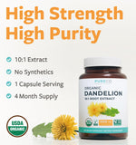 PURE CO Dandelion Root Organic Capsules side view with label