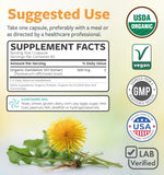 PURE CO Dandelion Root Organic Capsules with a measuring spoon