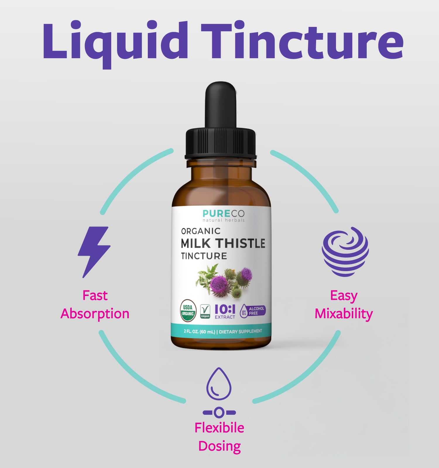 PURE CO Milk Thistle Liquid Extract 10:1 liquid in a glass