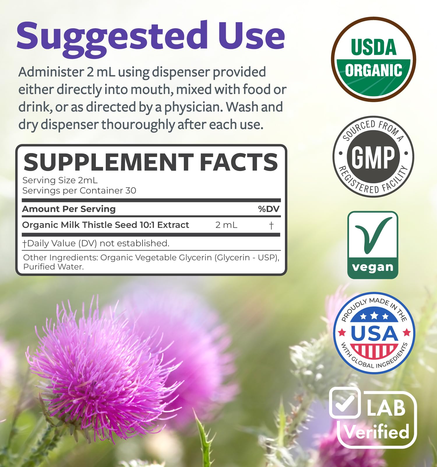 PURE CO Milk Thistle Liquid Extract 10:1 with herbal background