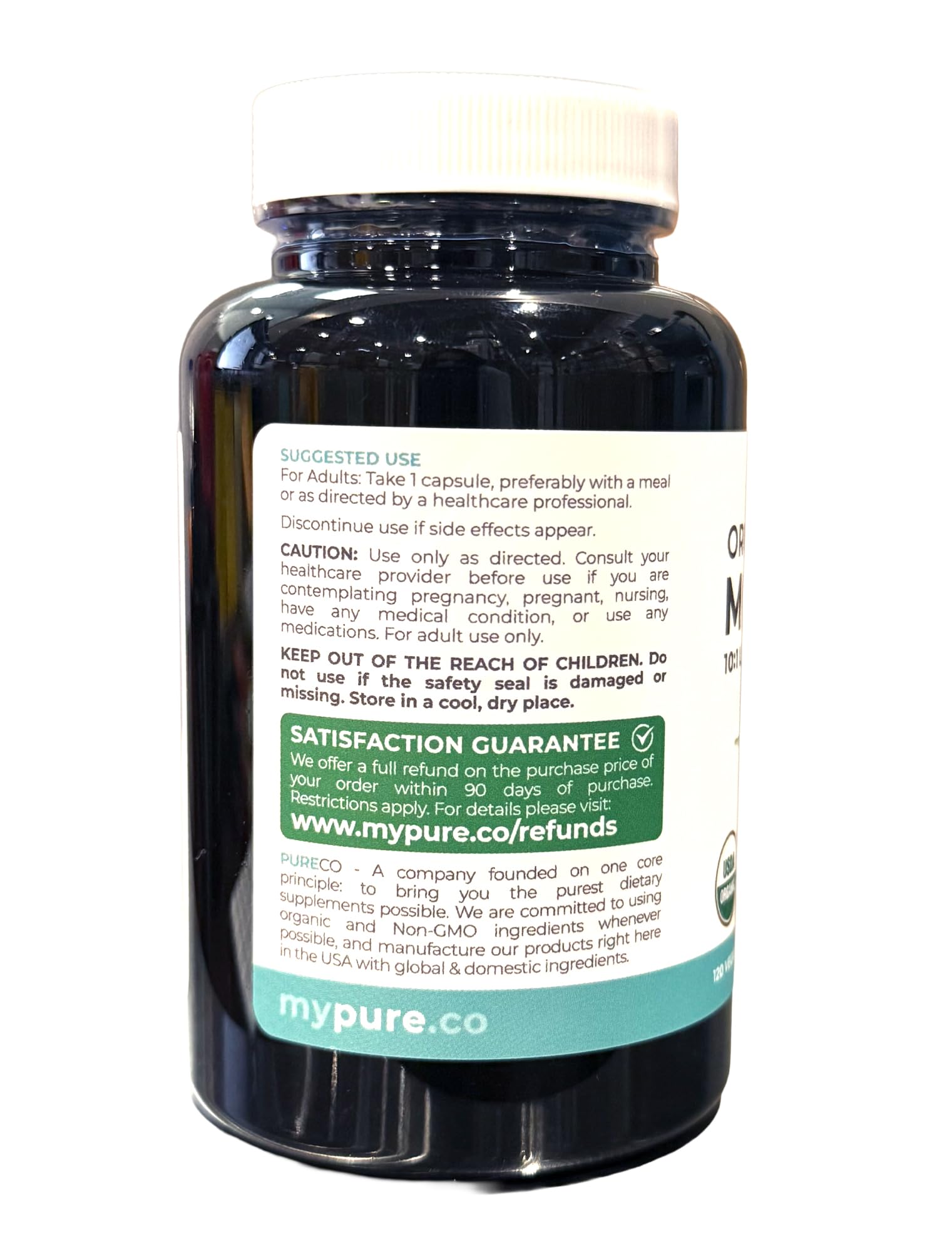 PURE CO Moringa Capsules packaging with label details