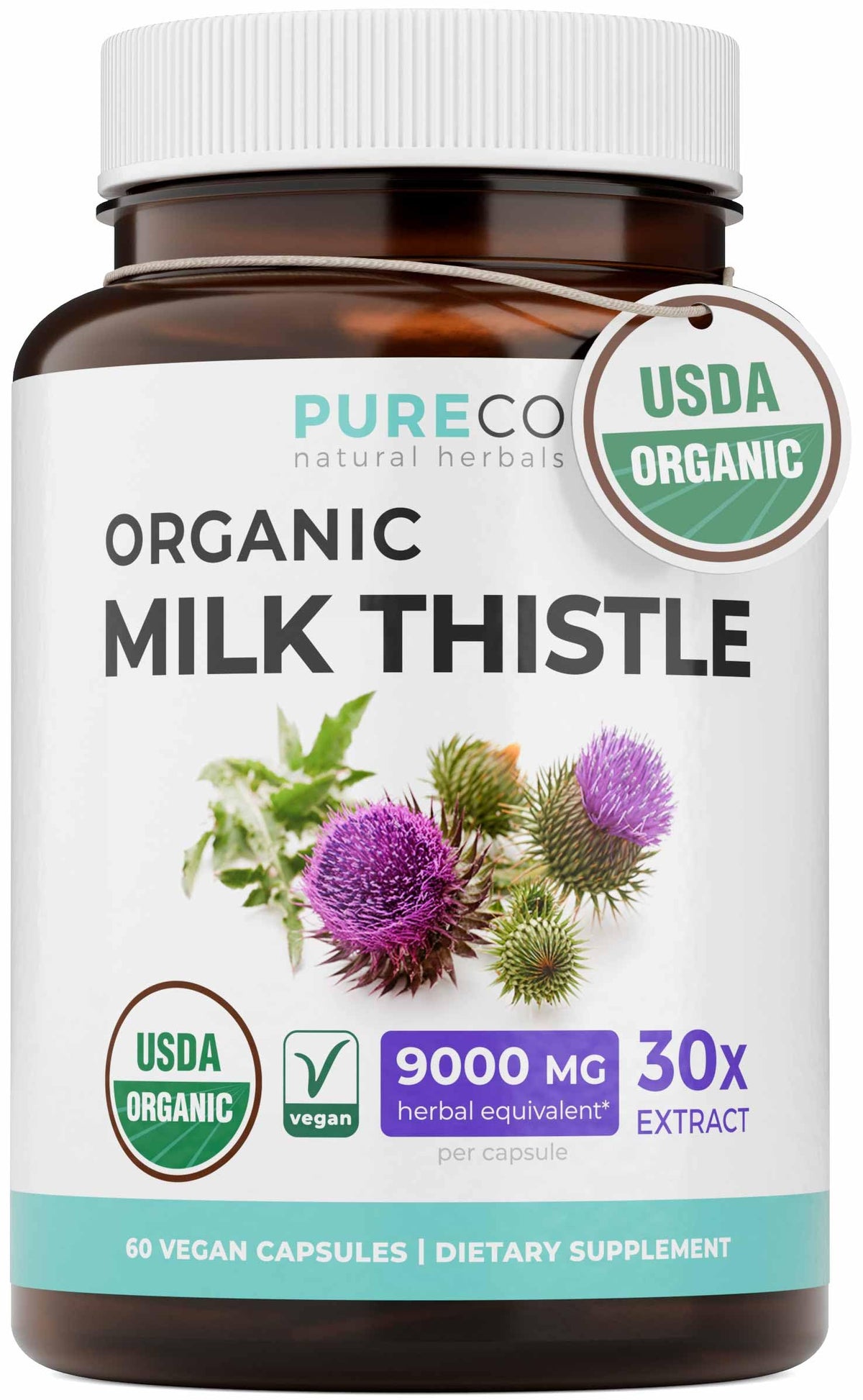 PURE CO Organic Milk Thistle Supplement 300mg capsule front view