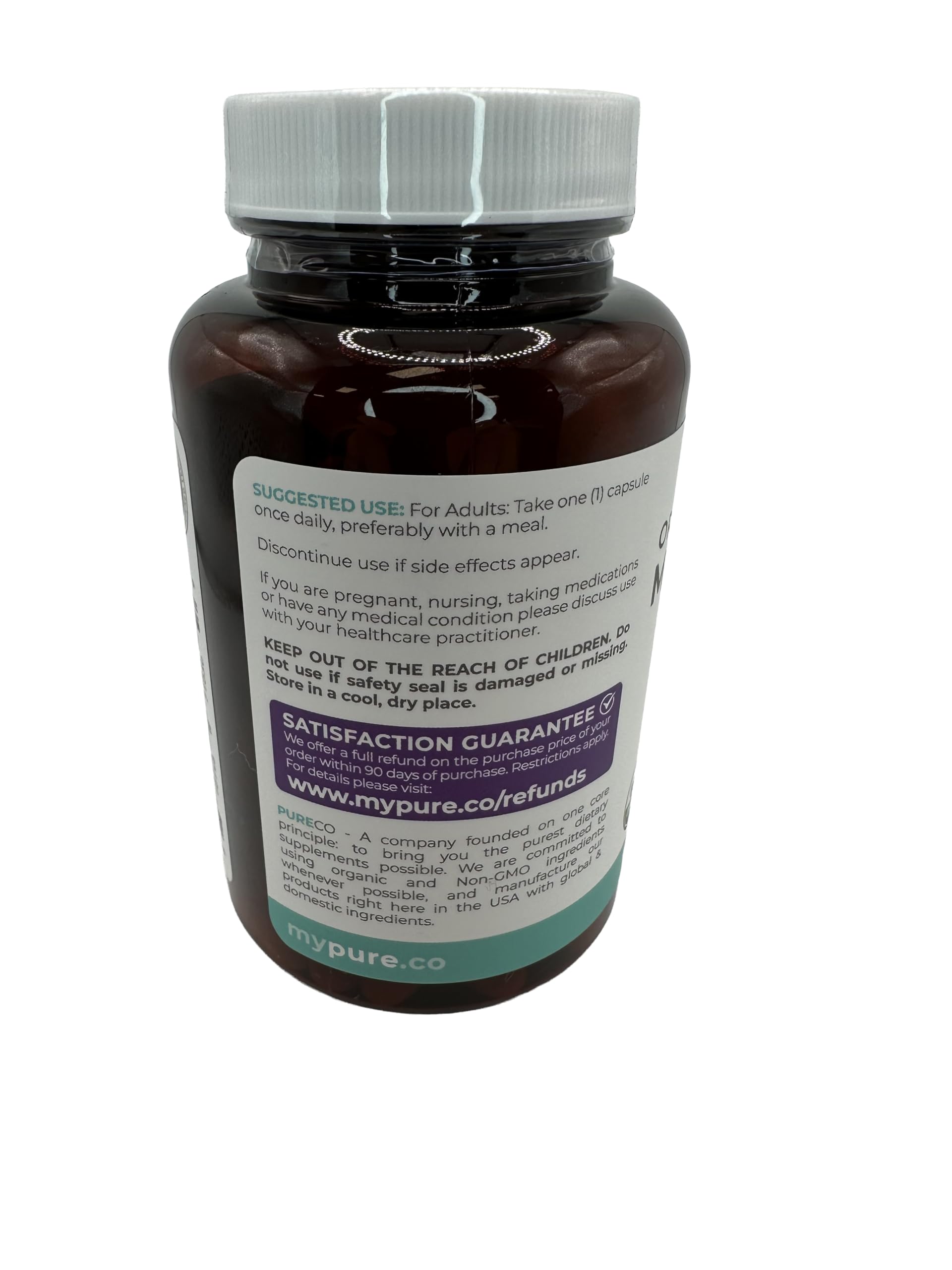 PURE CO Organic Milk Thistle Supplement 300mg capsules in hand